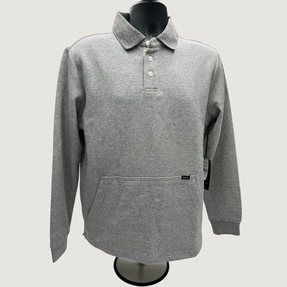 RVCA Fairfax Fleece Mens Grey Polo Sweatshirt Kangaroo‎ Pocket AVYFT00278 NEW S